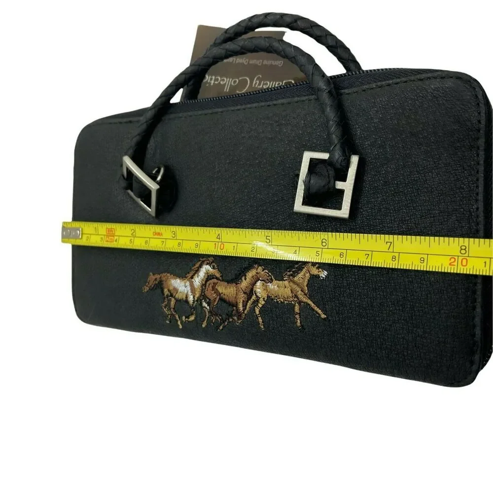 Horse Travel Wallet Purse The Gallery Collection Women's Black Double Handles